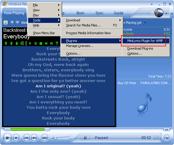MiniLyrics Windows Media Player Lyrics
